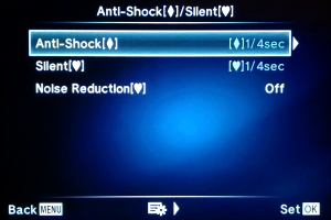 Configuration Menu for Anti-Shock and Silent Shutter