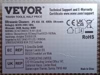 Vevo ultrasonic cleaner: specification label

Ovviamente si deve avere l'accortezza di **non far funzionare l'apparecchio senza averlo riempito di acqua**, non usare liquidi infiammabili, non eccedere con la temperatura né con la durata del trattamento. Non ci sono protezioni di sorta e tutto è lasciato alla discrezione dell'operatore.
